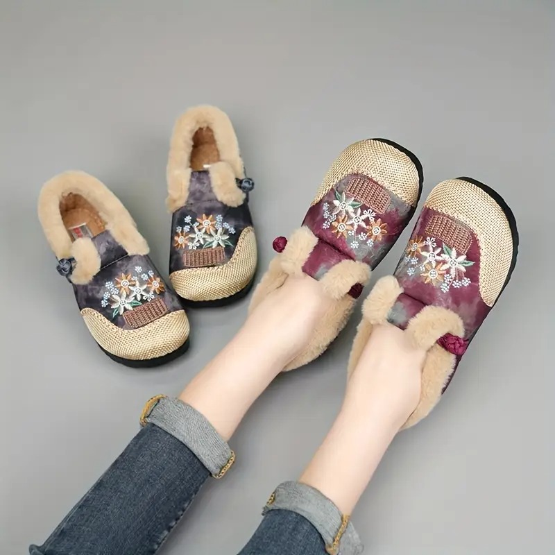 Women's Ethnic Floral Slip-On Boots