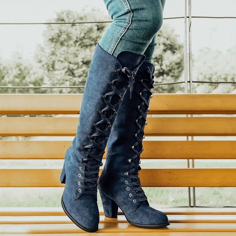 Women's Chunky Heeled Long Boots