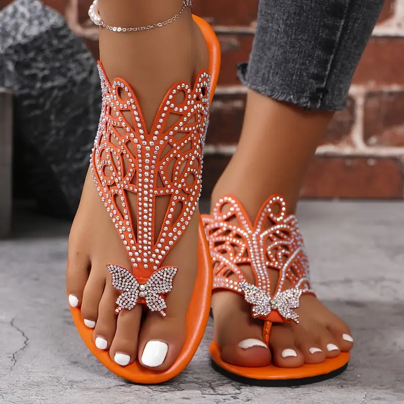 Stylish Faux Cover Butterfly Flat Sandals