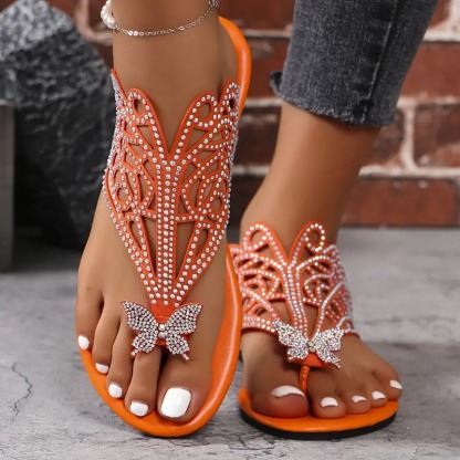 Stylish Faux Cover Butterfly Flat Sandals