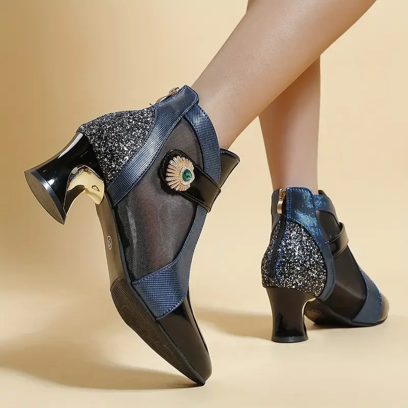 Women's Rhinestone Band Mesh Boots