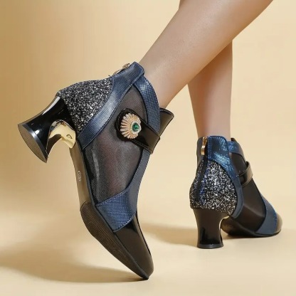 Women's Rhinestone Band Mesh Boots