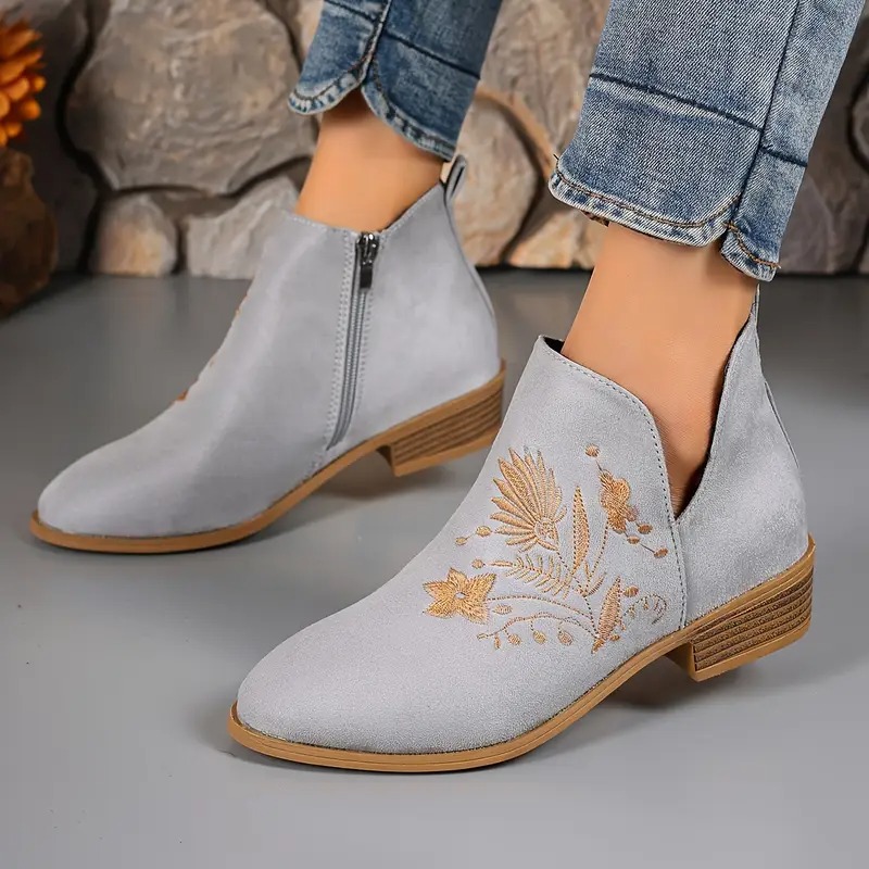 Women's Elegant Floral Ankle Boots
