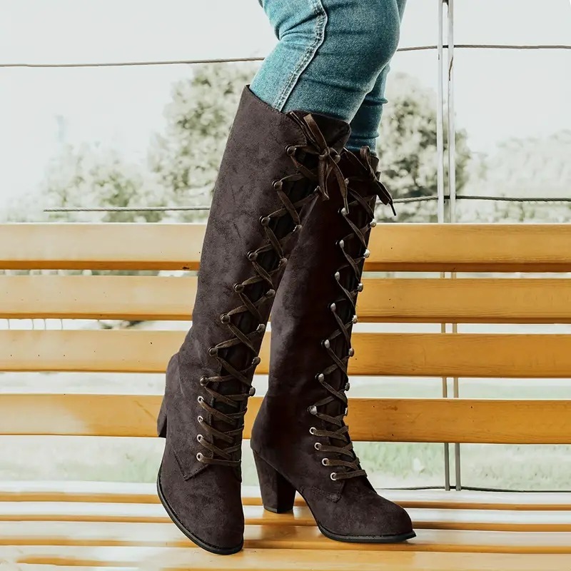 Women's Chunky Heeled Long Boots