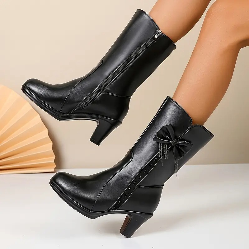Women's Bowknot Chunky Heel Boots