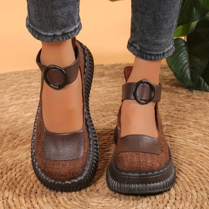 Retro Style Leather Wedge Loafers