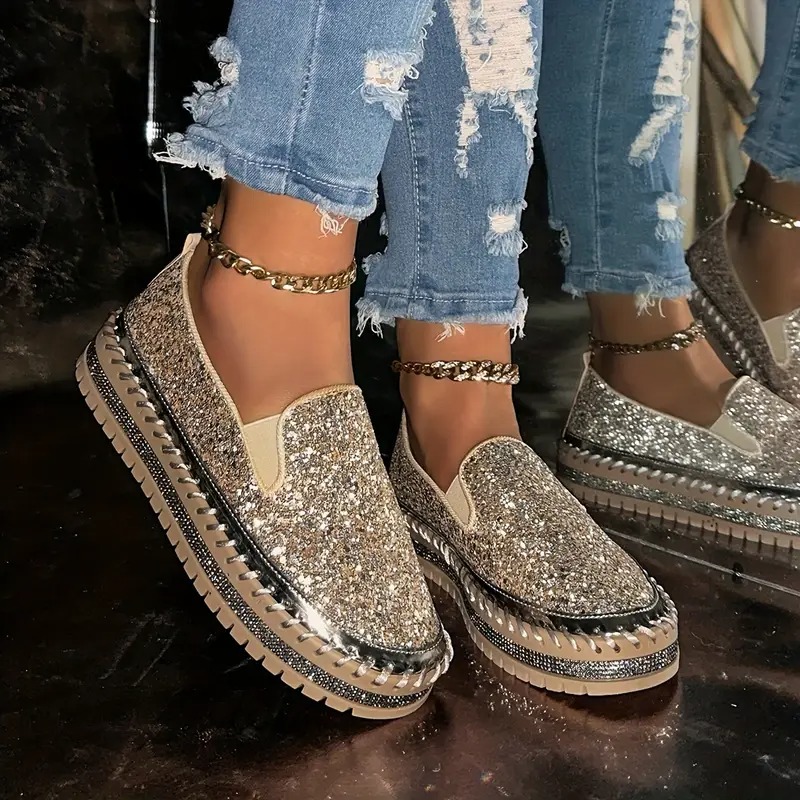 Women's Elegant Sequin Slip-On Loafers