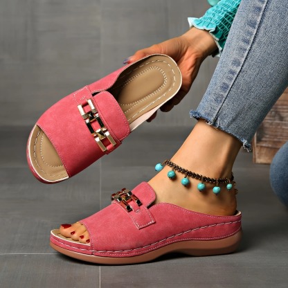 Women's Golden Buckle Slip-On Sandals
