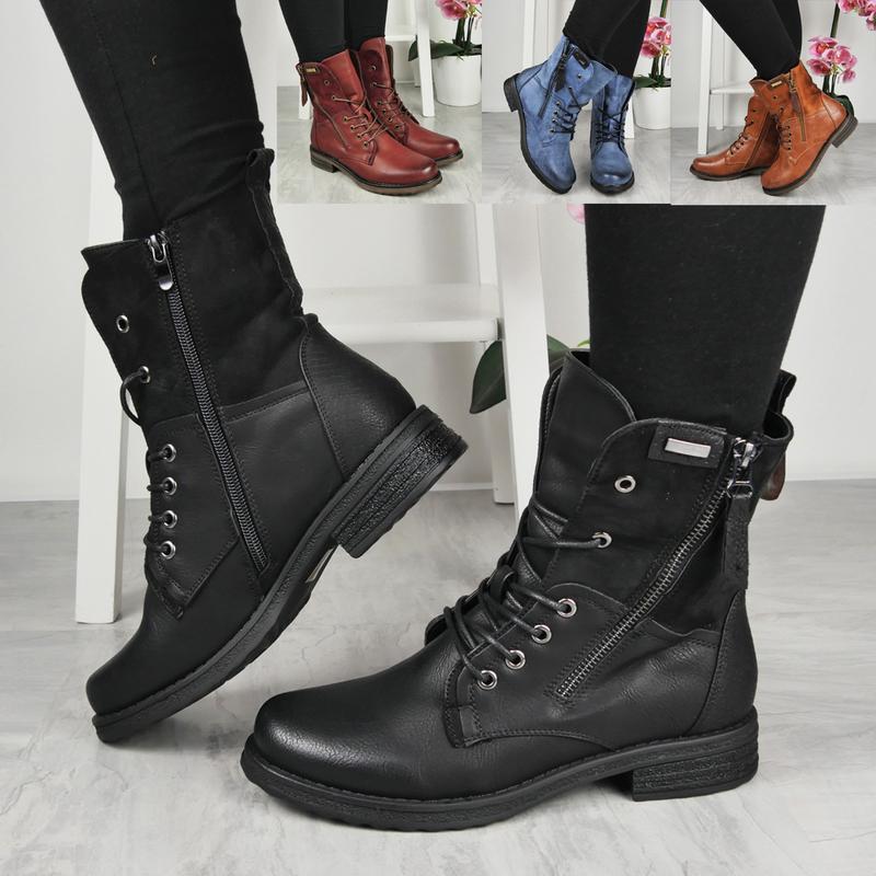 Ladies Zip Warm Lined Lace Up Comfy Winter Ankle Boots