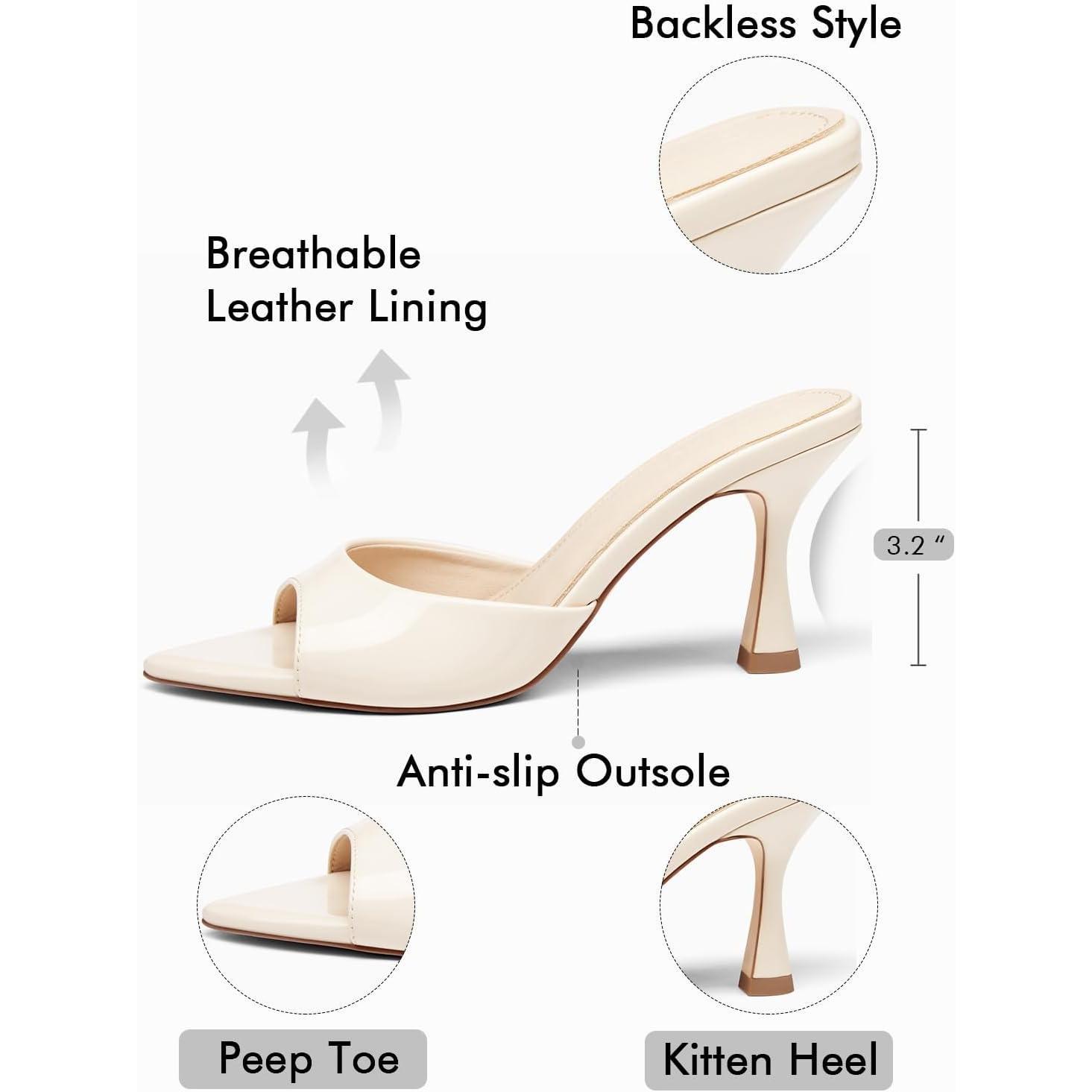 Womens Heeled Mules Pointed Peep Toe High Heels Slip