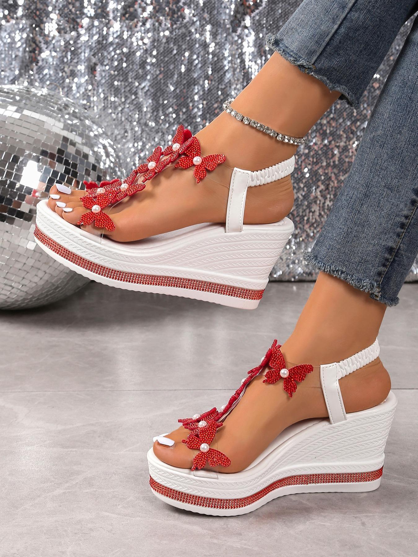 Women's Rhinestone Butterfly Wedge Sandals