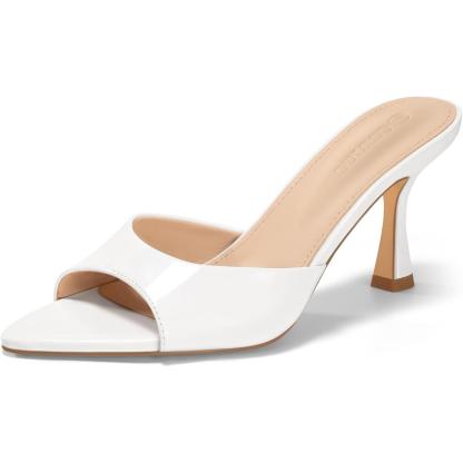 Womens Heeled Mules Pointed Peep Toe High Heels Slip