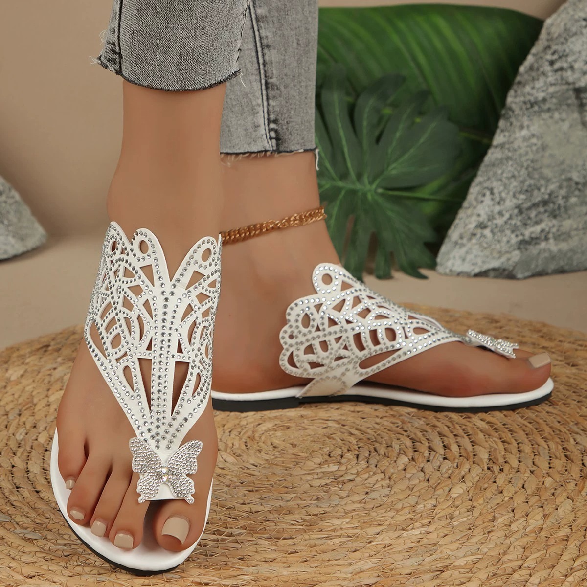 Stylish Faux Cover Butterfly Flat Sandals