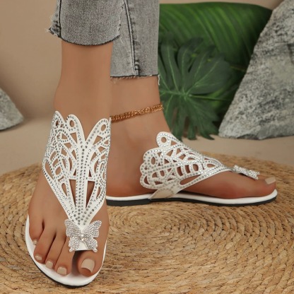 Stylish Faux Cover Butterfly Flat Sandals