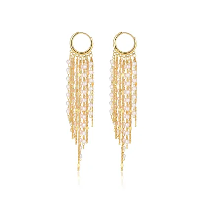 14K Gold Plated Long Tassel Earrings for Women