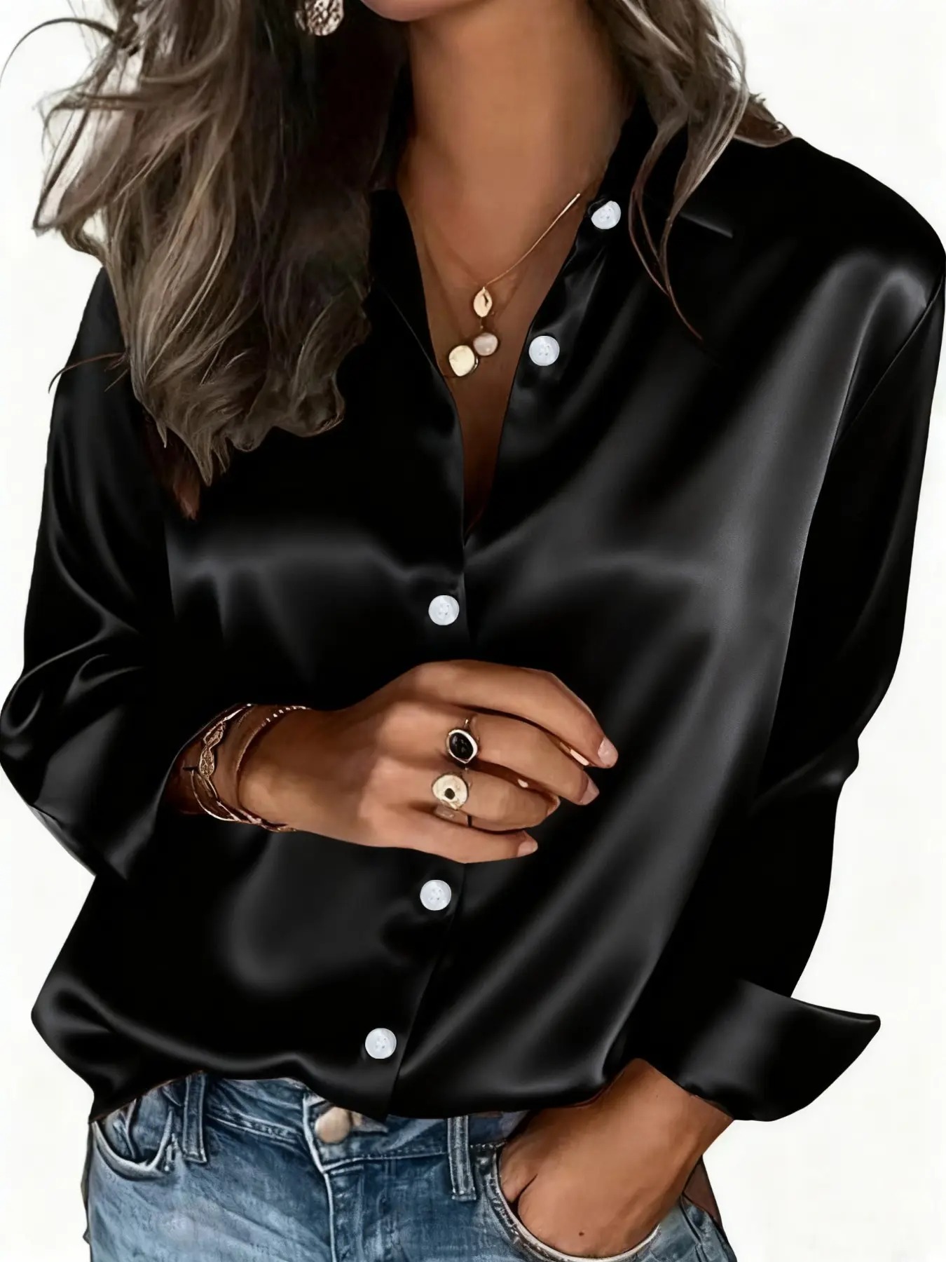 Women's All Seasons Glossy Satin Shirt
