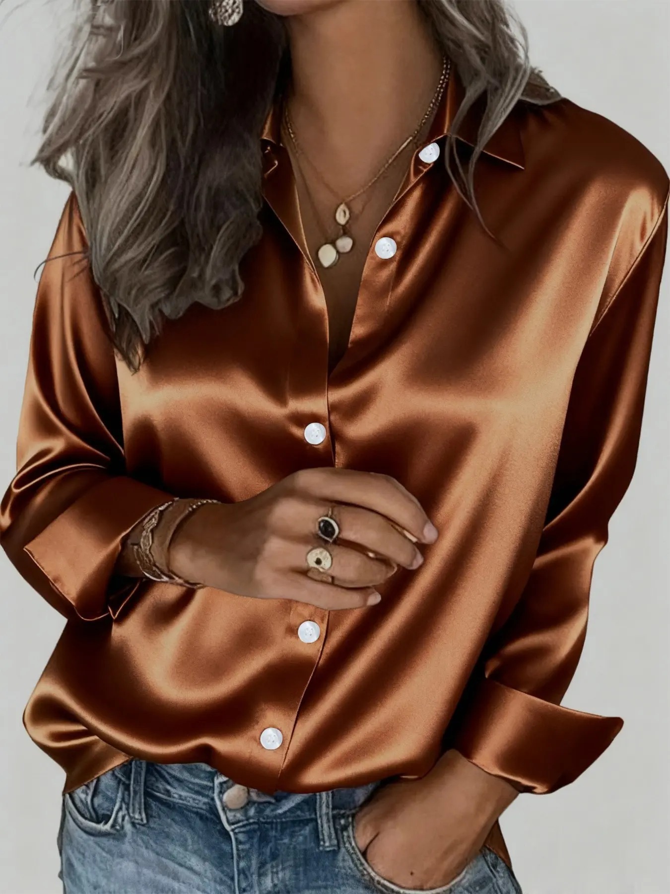 Women's All Seasons Glossy Satin Shirt