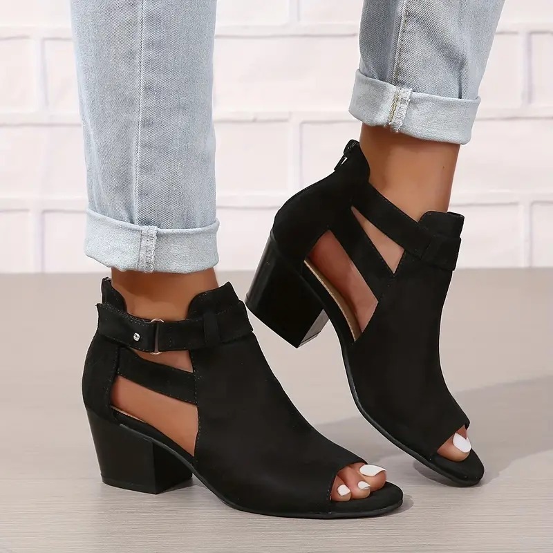 Solid Color Chunky Heeled Sandals