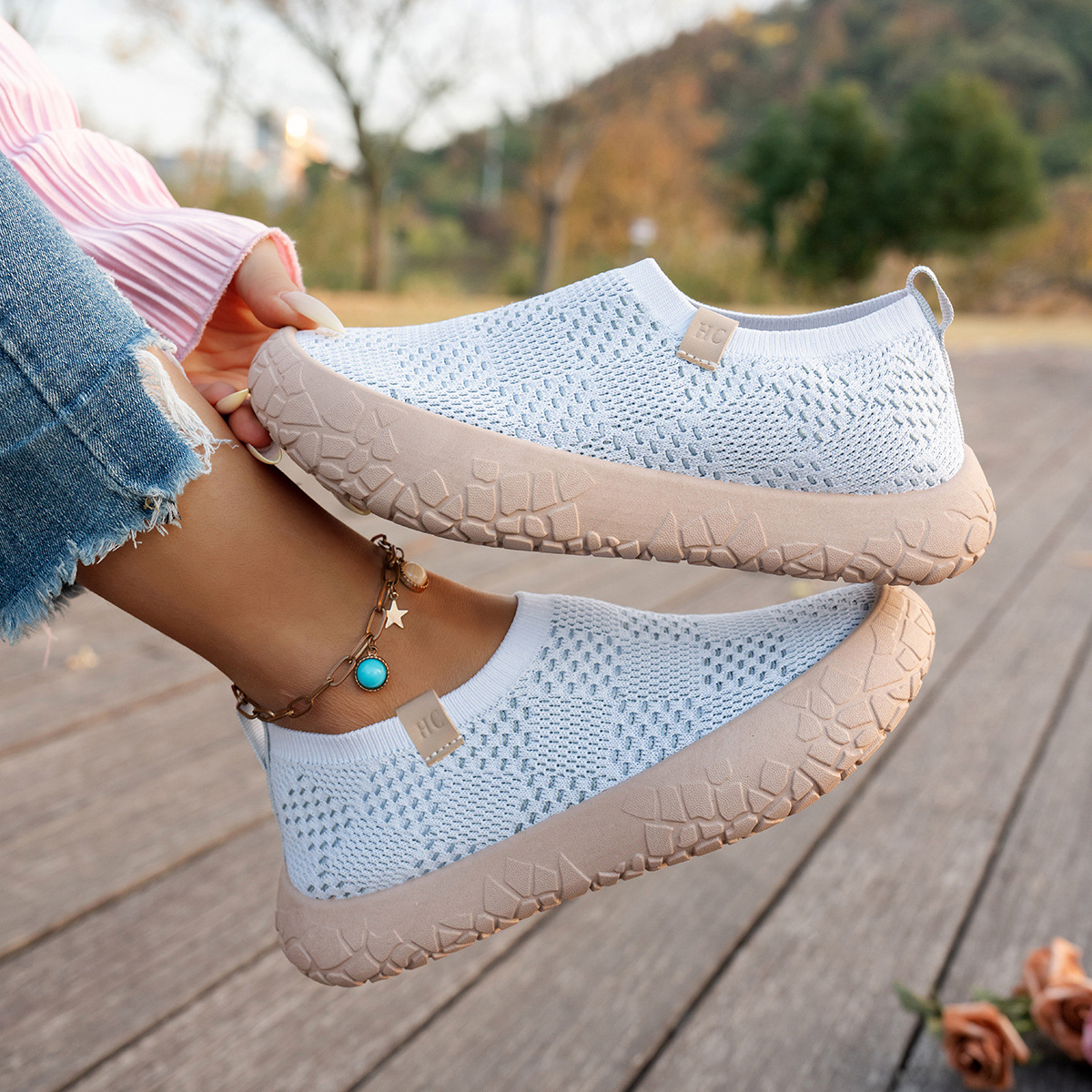 Women's Flyknit Breathable Slip-On Casual Rubber Shoes