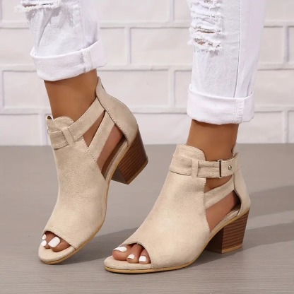 Solid Color Chunky Heeled Sandals