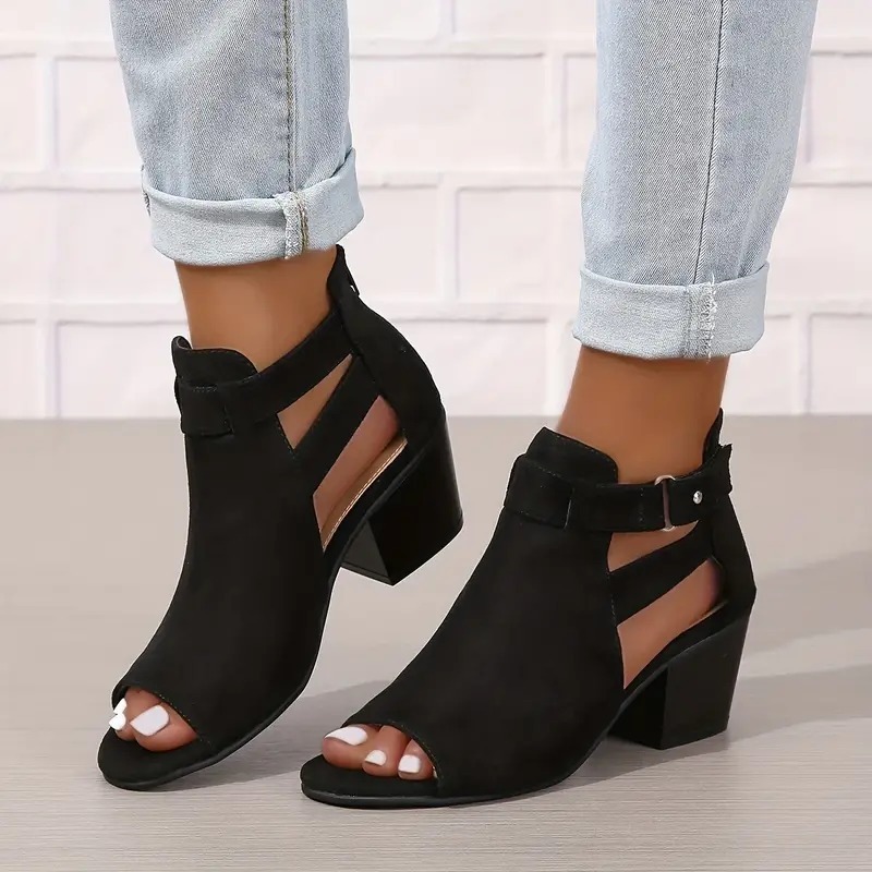 Solid Color Chunky Heeled Sandals