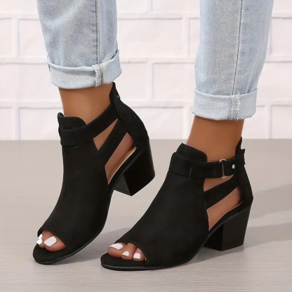 Solid Color Chunky Heeled Sandals