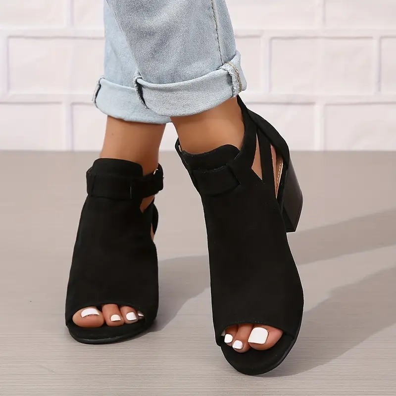 Solid Color Chunky Heeled Sandals
