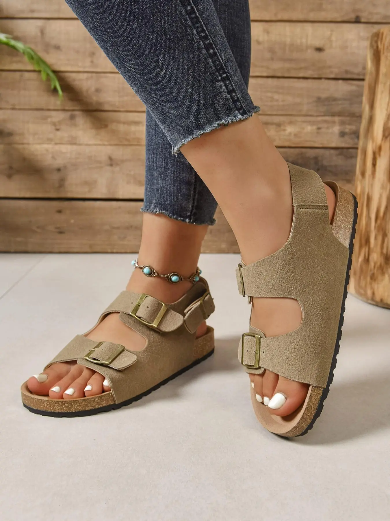 Women's Plain Color Buckle Sandals