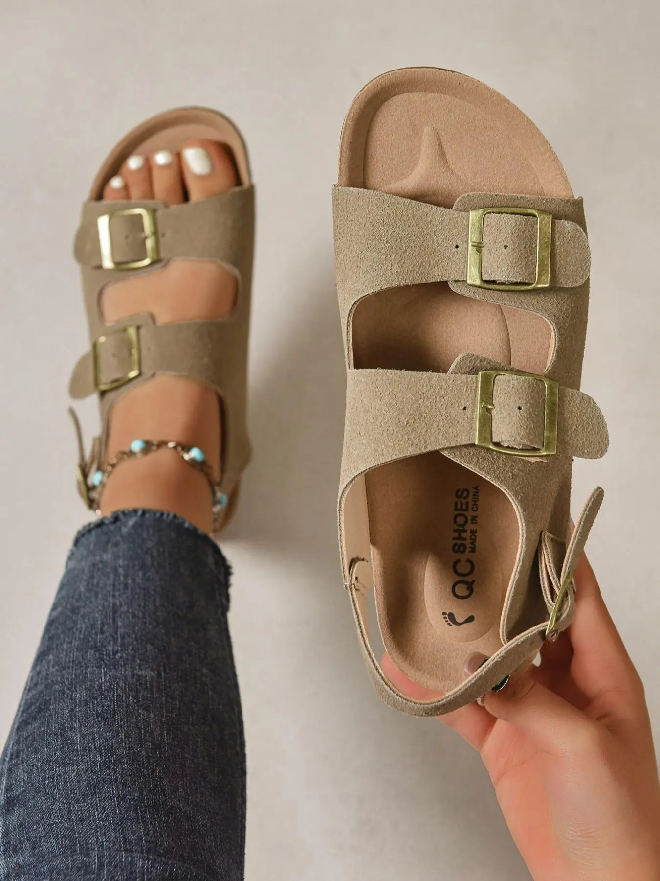 Women's Plain Color Buckle Sandals