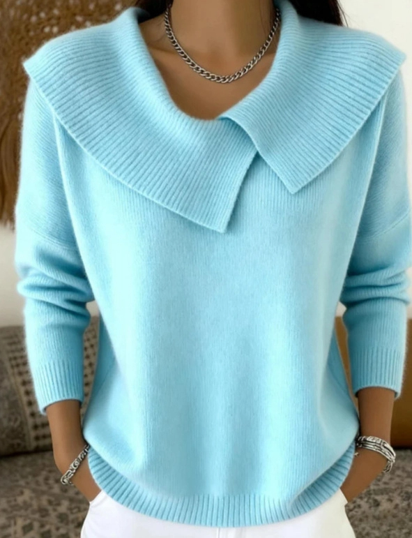 💥 Winter Best-selling - ❄️ Stylish retro 80s style sweater with a fold-over collar, creating a slimming effect