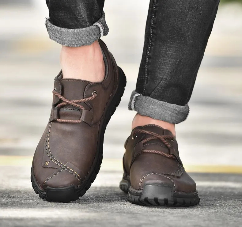 (⏰Last Day 70% OFF🔥)Men's Top-Quality Motorcycle Boots Hand-Stitched Genuine Leather Boots-Wide Toe, Waterproof， Anti-Slip， Anti-Sprain，Suitable for Work, Driving, Hiking