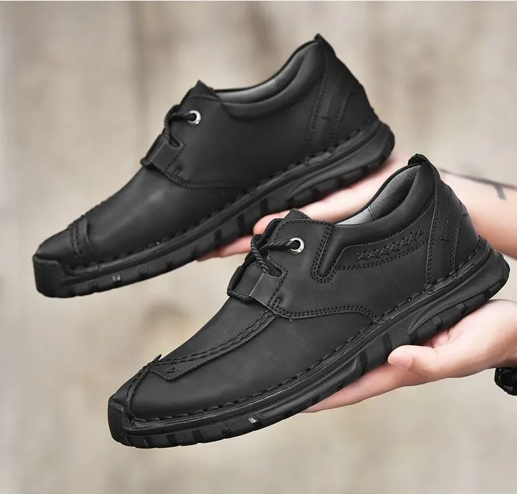 (⏰Last Day 70% OFF🔥)Men's Top-Quality Motorcycle Boots Hand-Stitched Genuine Leather Boots-Wide Toe, Waterproof， Anti-Slip， Anti-Sprain，Suitable for Work, Driving, Hiking