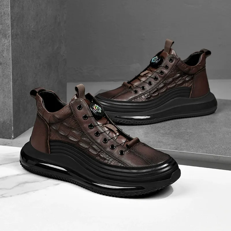 Men's Crocodile Print Height Lifting Non-Slip Casual Sneakers