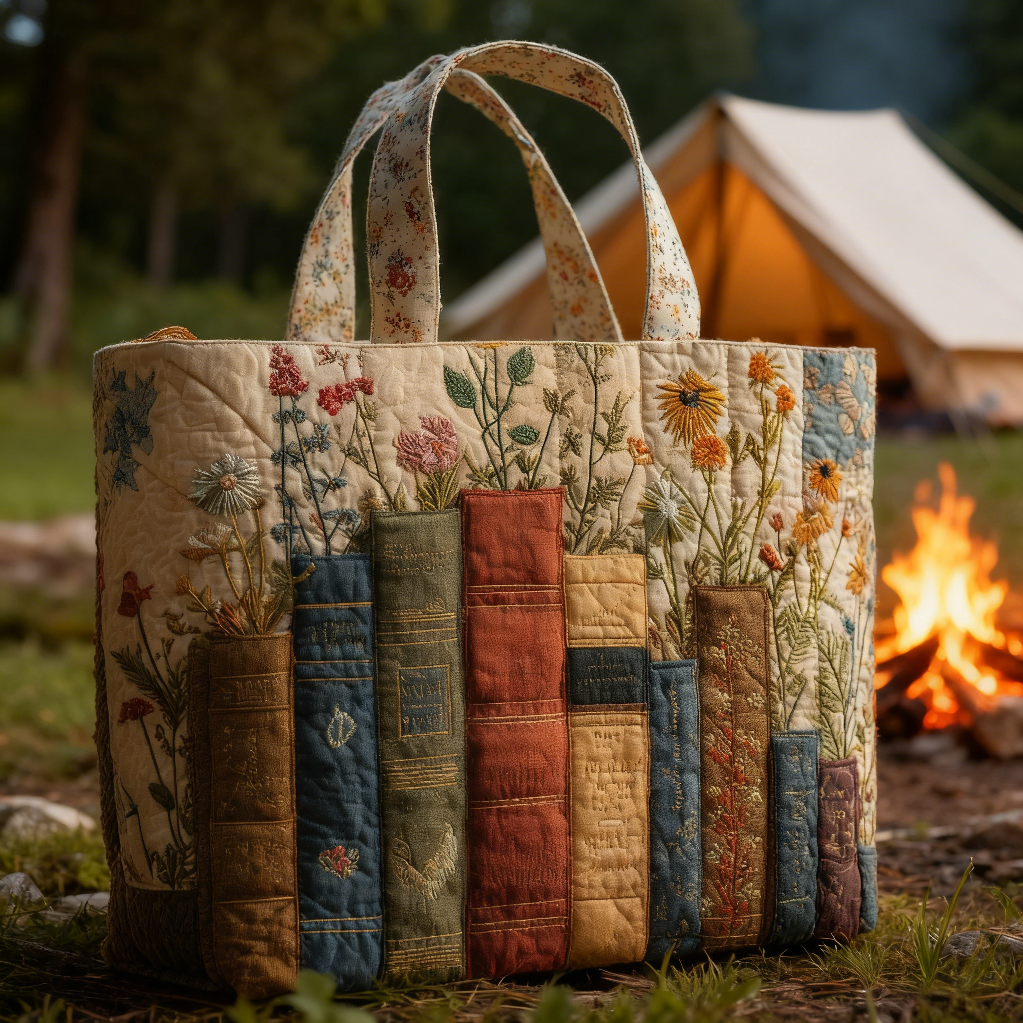 Floral Bookish Quilted Tote Bag