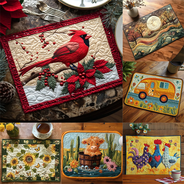 Exquisite Swirly Ragdoll Quilted Place Mat