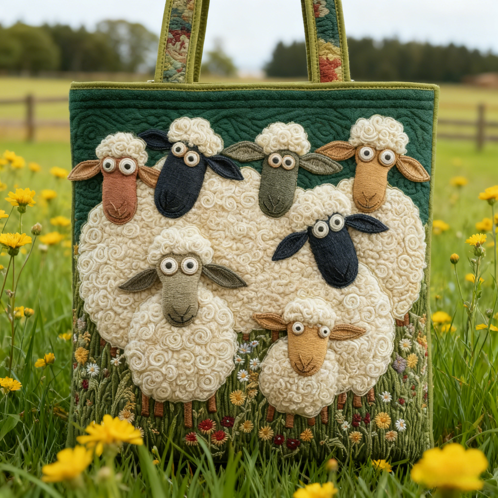 Whimsical Sheep Quilted Tote Bag