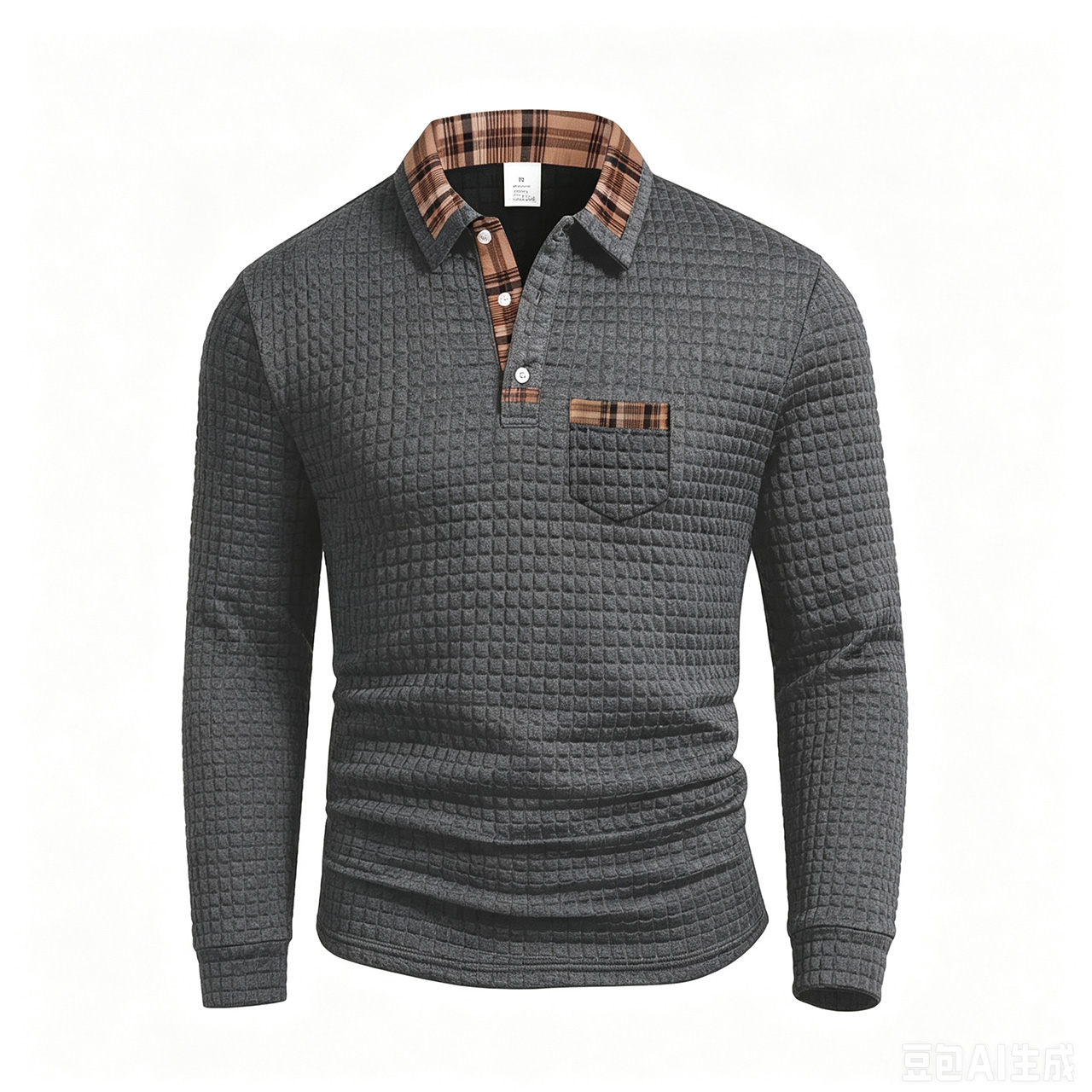 Men's Casual Solid-Color Checkered Polo Shirt