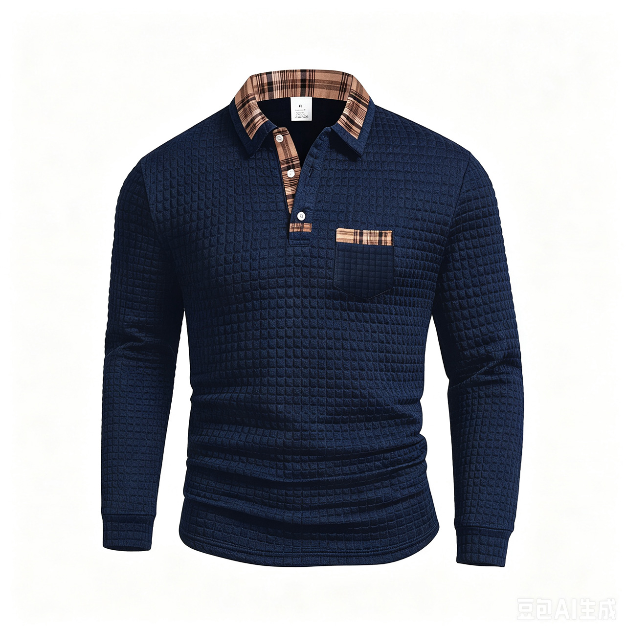 Men's Casual Solid-Color Checkered Polo Shirt