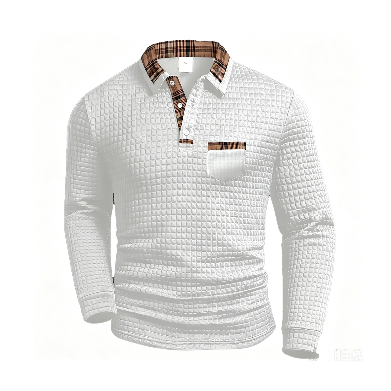 Men's Casual Solid-Color Checkered Polo Shirt