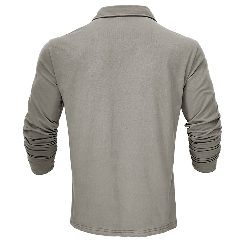 Outdoor Autumn/Winter New Style Lapel European and American Style Men's Solid Color Pure Cotton Long Sleeve Polo Shirt