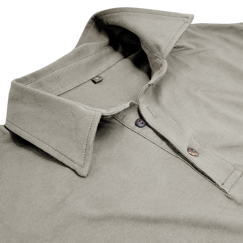 Outdoor Autumn/Winter New Style Lapel European and American Style Men's Solid Color Pure Cotton Long Sleeve Polo Shirt