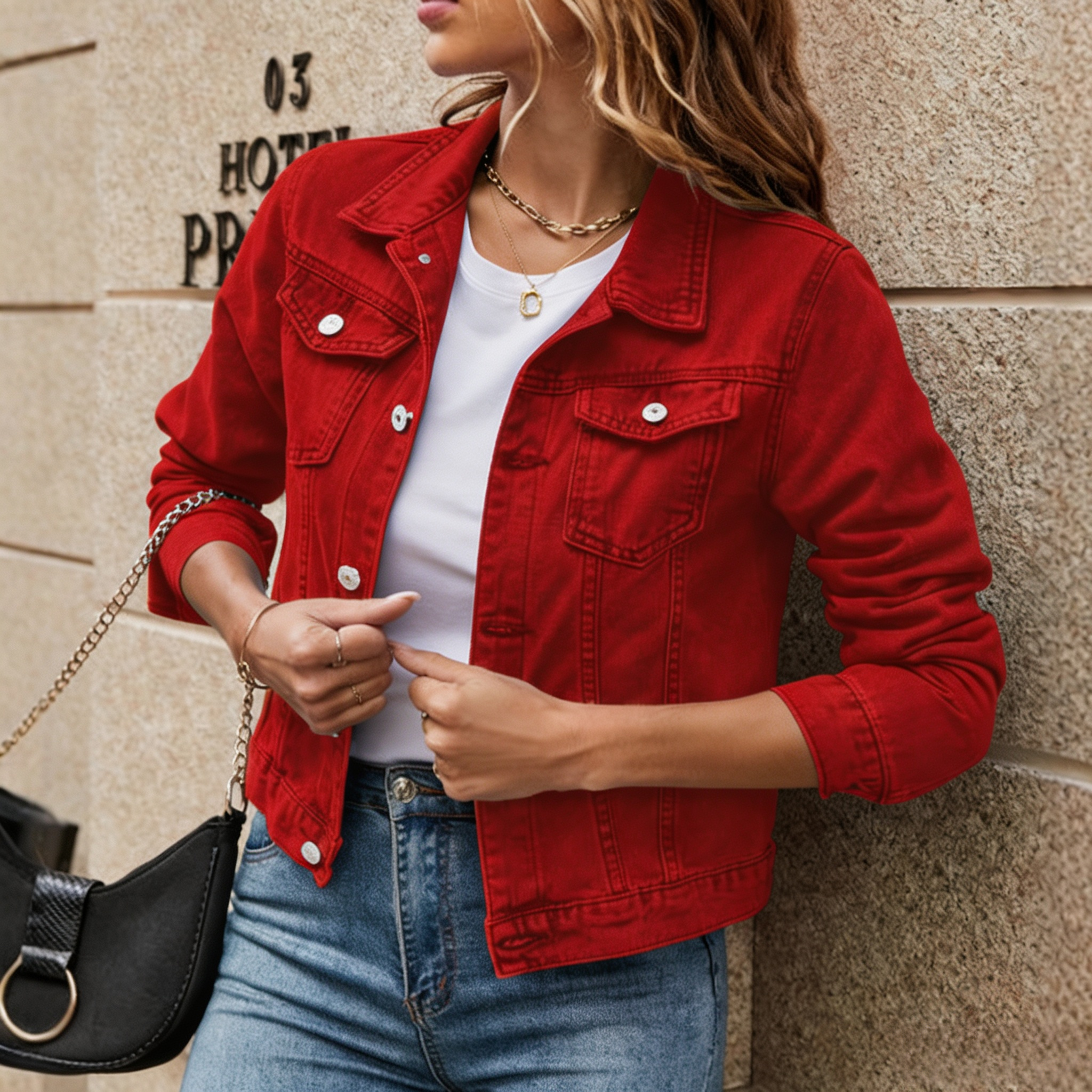 Women's Stylish Lapel Denim Jacket with Pockets