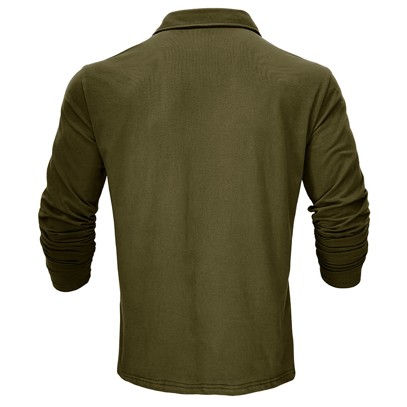 Outdoor Autumn/Winter New Style Lapel European and American Style Men's Solid Color Pure Cotton Long Sleeve Polo Shirt