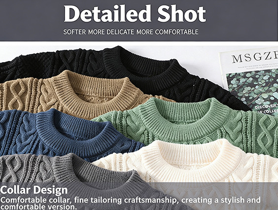 Men's and women's autumn and winter round neck fleece-lined solid color knitted sweaters