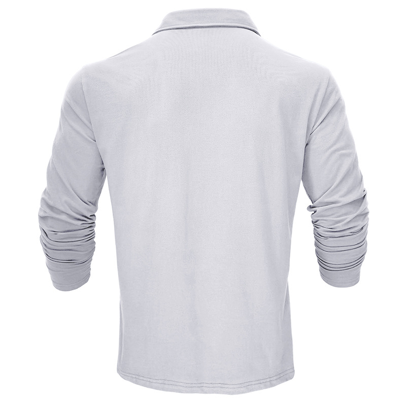 Outdoor Autumn/Winter New Style Lapel European and American Style Men's Solid Color Pure Cotton Long Sleeve Polo Shirt