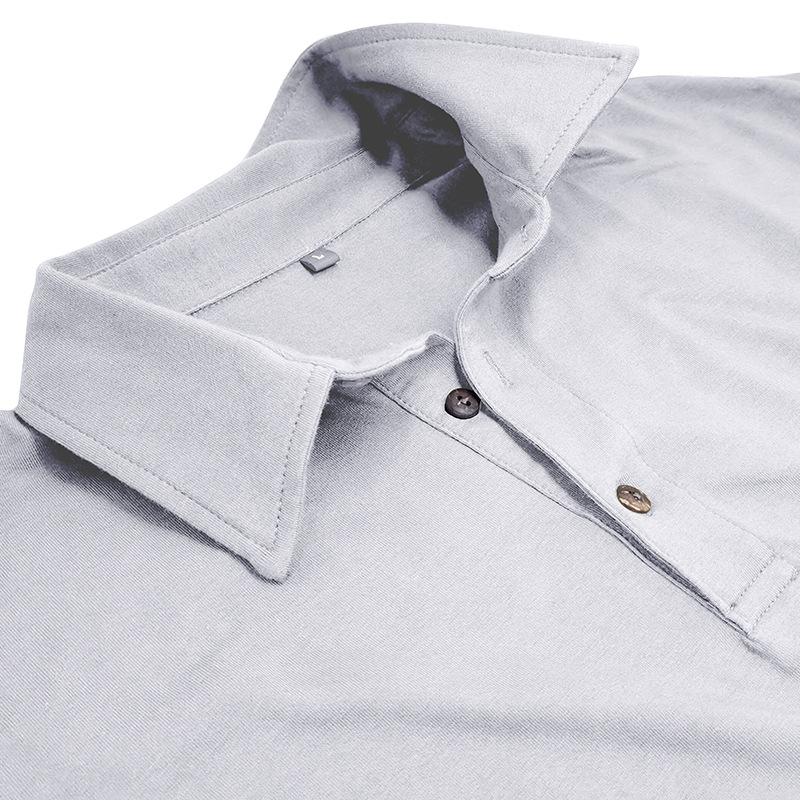 Outdoor Autumn/Winter New Style Lapel European and American Style Men's Solid Color Pure Cotton Long Sleeve Polo Shirt