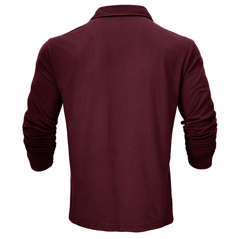 Outdoor Autumn/Winter New Style Lapel European and American Style Men's Solid Color Pure Cotton Long Sleeve Polo Shirt