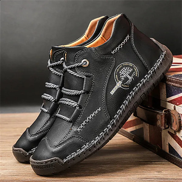 Men's Stylish Casual Comfy Soft Sole waterproof non-slip Leather Ankle Boots