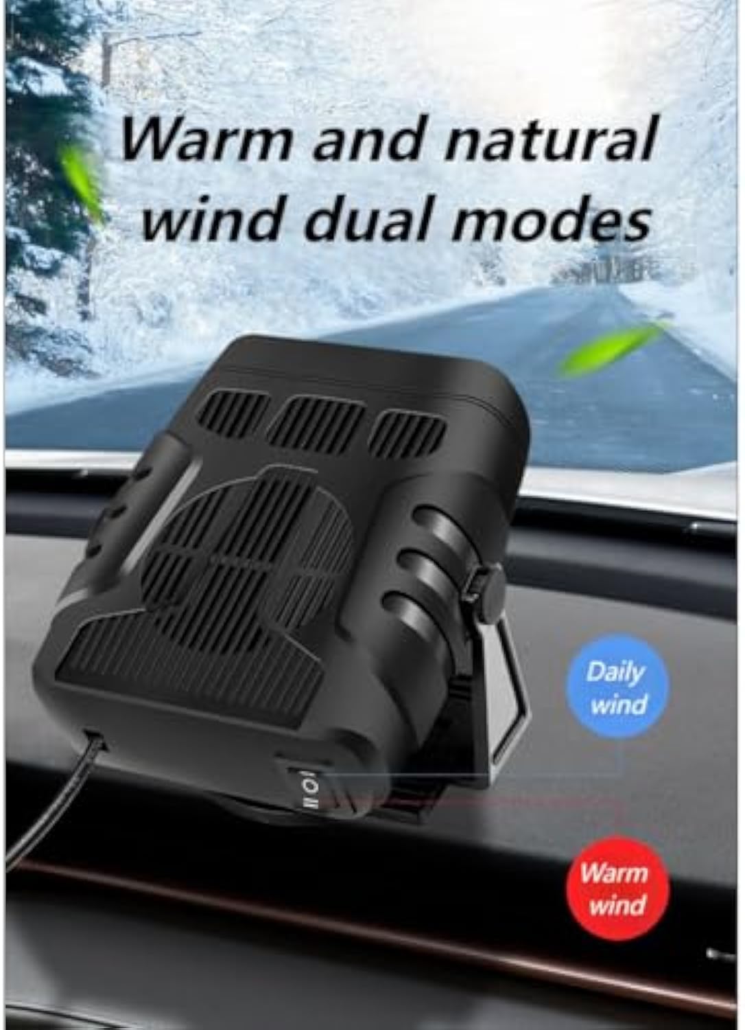 Portable Car Heater for Toyota Land Cruiser HV 2024+, 360° Adjustable Dual Mode Warm Air Natural Wind Sturdy and Stable Windshield Defogger