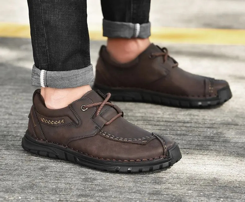 (⏰Last Day 70% OFF🔥)Men's Top-Quality Motorcycle Boots Hand-Stitched Genuine Leather Boots-Wide Toe, Waterproof， Anti-Slip， Anti-Sprain，Suitable for Work, Driving, Hiking